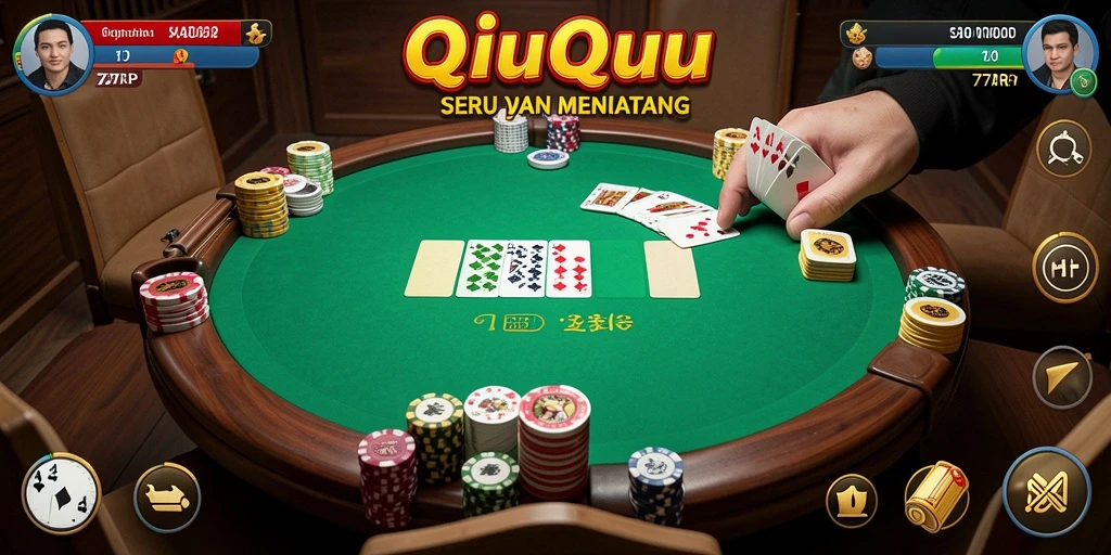 Screenshot gameplay QiuQiu yang menampilkan kartu dan atmosfer kompetitif.