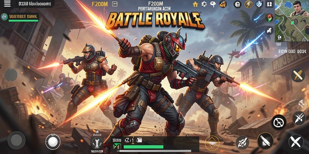 Tampilan gameplay seru dalam pertempuran F200M Battle Royale.