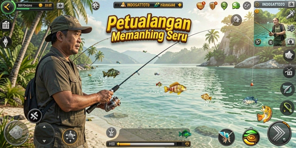 Screenshot gameplay INDOSATTOTO yang menggambarkan serunya memancing ikan.
