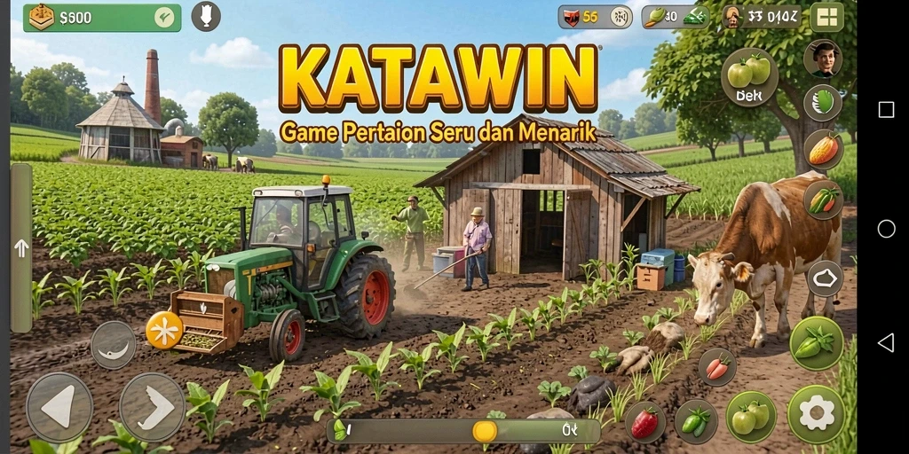 Screenshot gameplay KATAWIN menampilkan keseruan bertani dan merawat hewan.