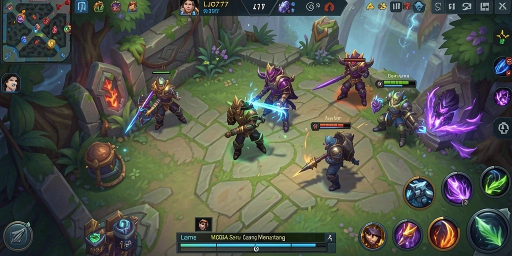 Tampilan seru gameplay MOBA di LJO777 dengan karakter beraneka ragam.