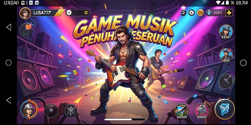 Screenshot gameplay LUSA777 dengan iringan musik yang meriah.