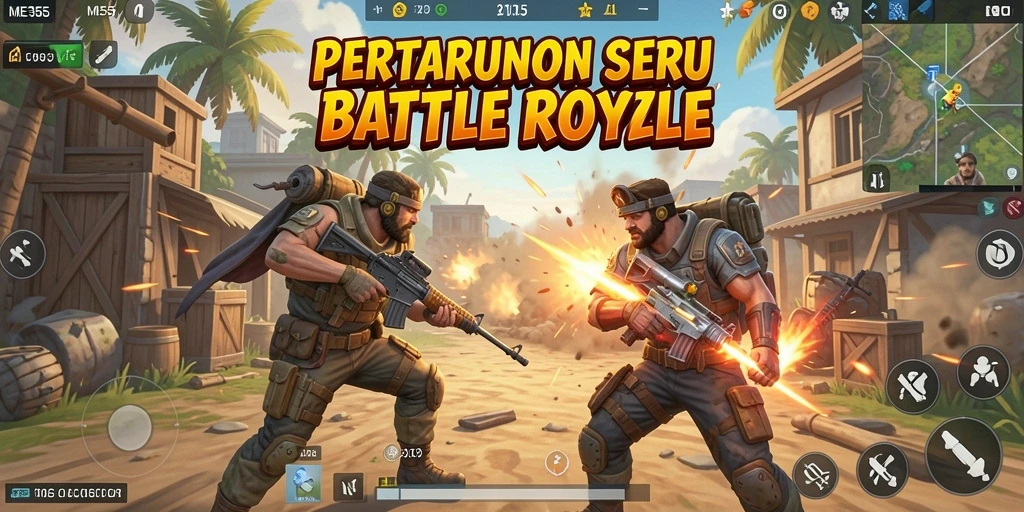 Tampilan seru dari gameplay Battle Royale ME355 dengan pertempuran intens.