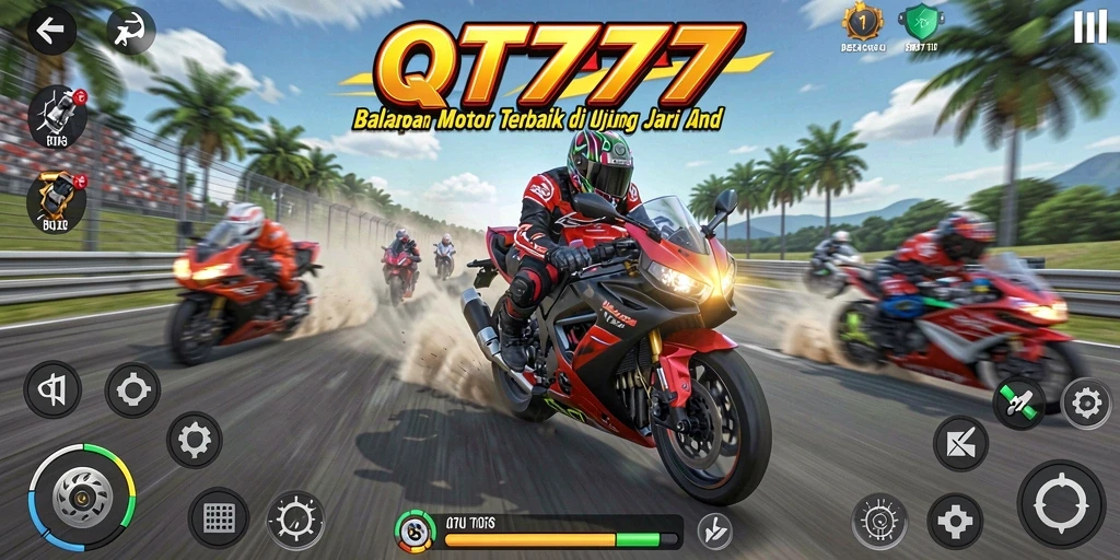 Tangkapan layar QT777 menampilkan gameplay balapan motor yang mendebarkan.