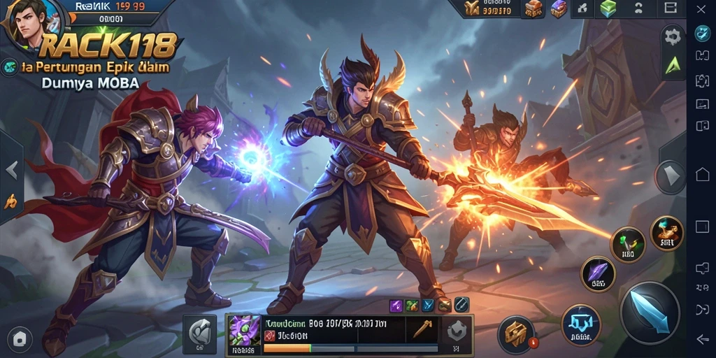 Tampilan gameplay seru dalam RACIK198 yang menunjukkan aksi MOBA.